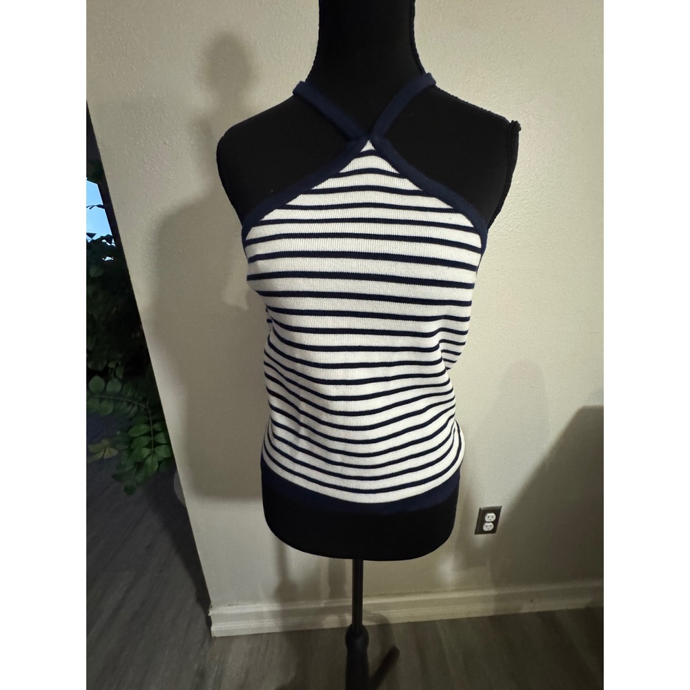 Arden B Womens Navy White Striped Knit Halter Top Size L NWT
